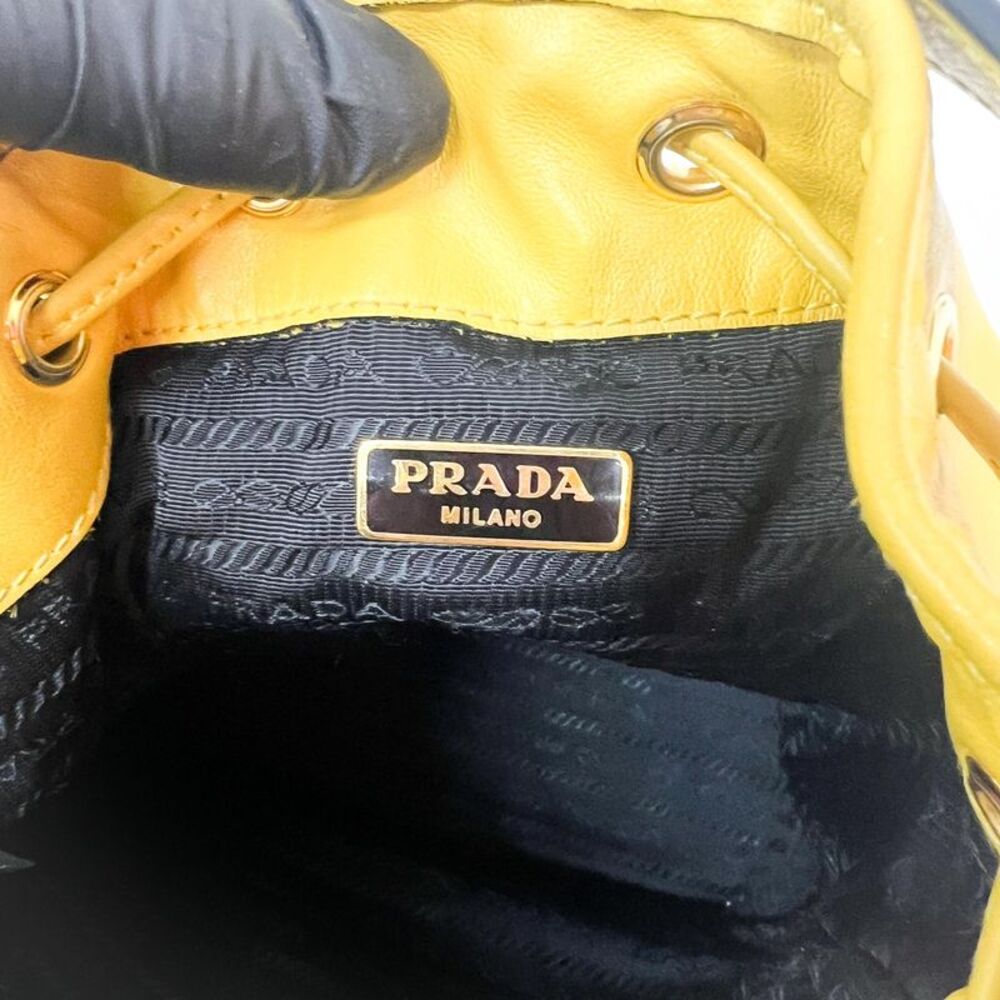 Prada Duet Drawstring Bucket Leather Yellow Leather Handbag - Picture 7 of 13